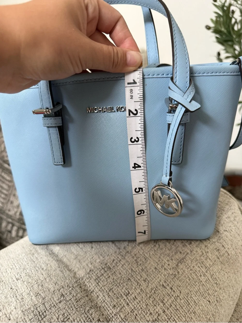 Michael Kors Light Blue Saffiano Satchel with MK Charm